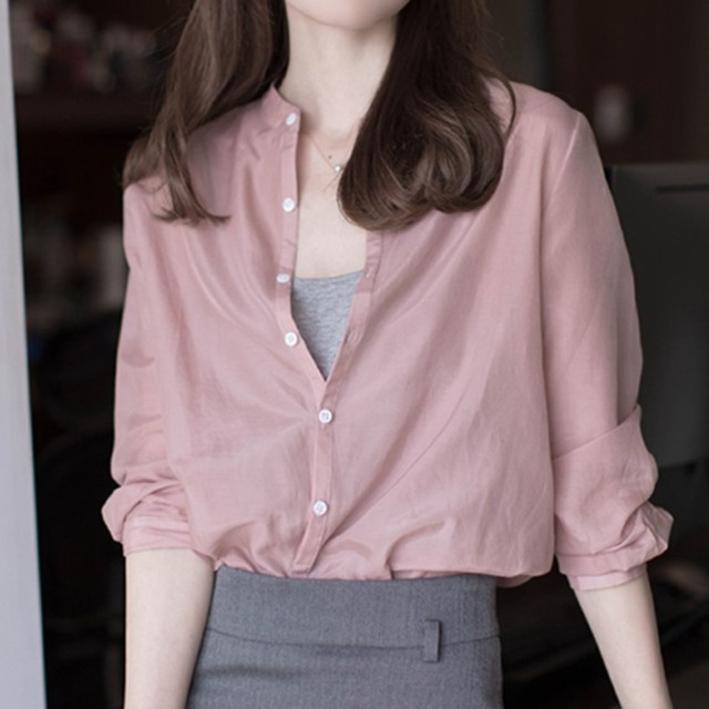 Collarless elegant retro chiffon shirt