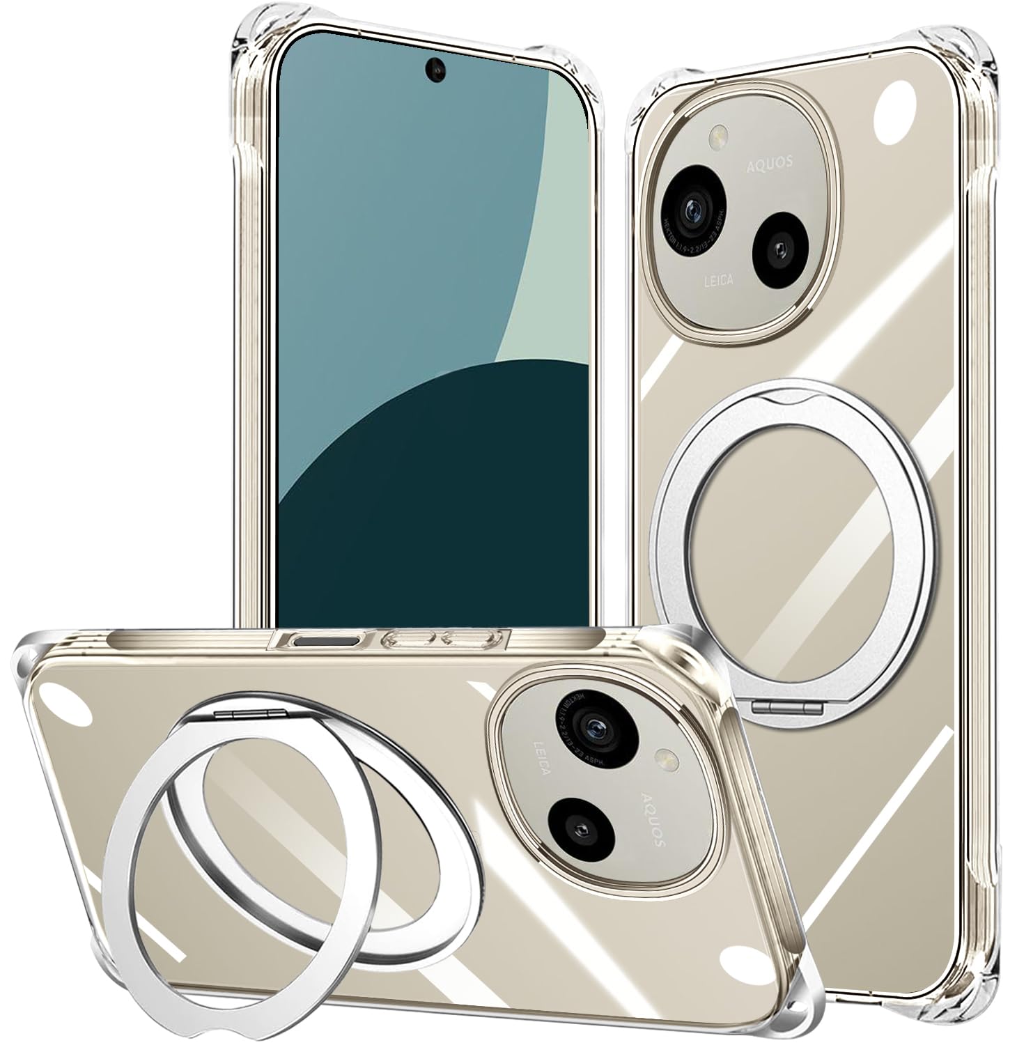 bsiitai For AQUOS R9/R10 用 ケース クリア SH-51F/A501SH/SH-M31/SH-51E/SH-M28 リング付き