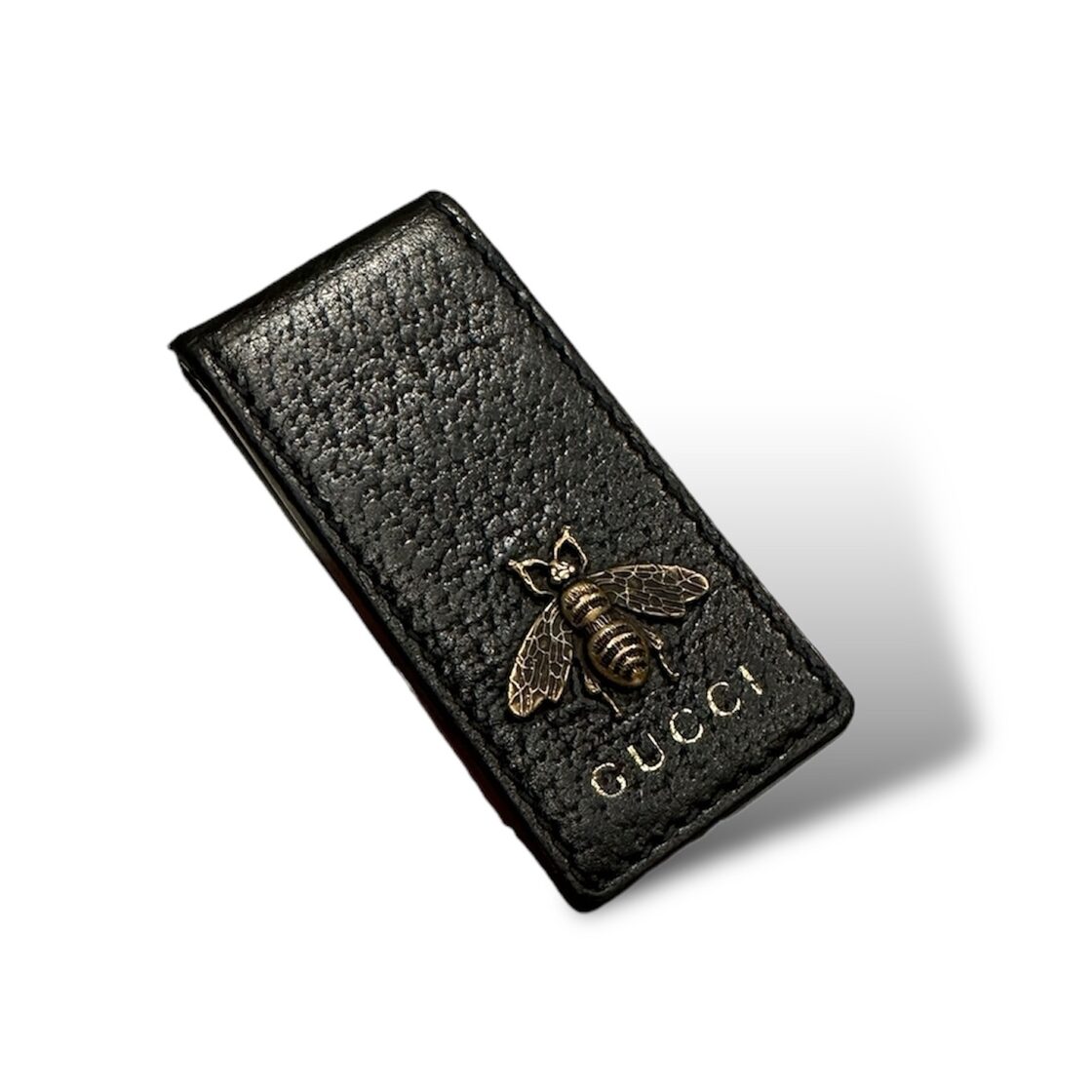 GUCCI グッチ レザー マネークリップ レザー×ブラック×メタルビー(ハチ 