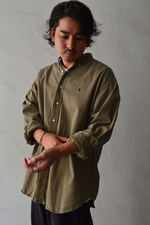 Polo Ralph Lauren 90's BLAIRE Heavy Twill Shirt Made in USA OLIVE Fade Condition XL ラルフローレン 90s シャツ USA製