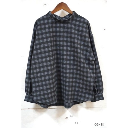 nachukara(ナチュカラ）ドビーチェック起毛ロールカラープルオーバー【日本製】