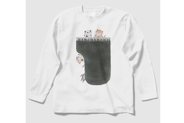 ピアノ猫の長袖Ｔシャツ(白)