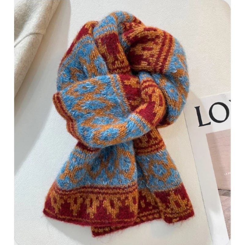 Fair Isle Fluffy Long Muffler S0201