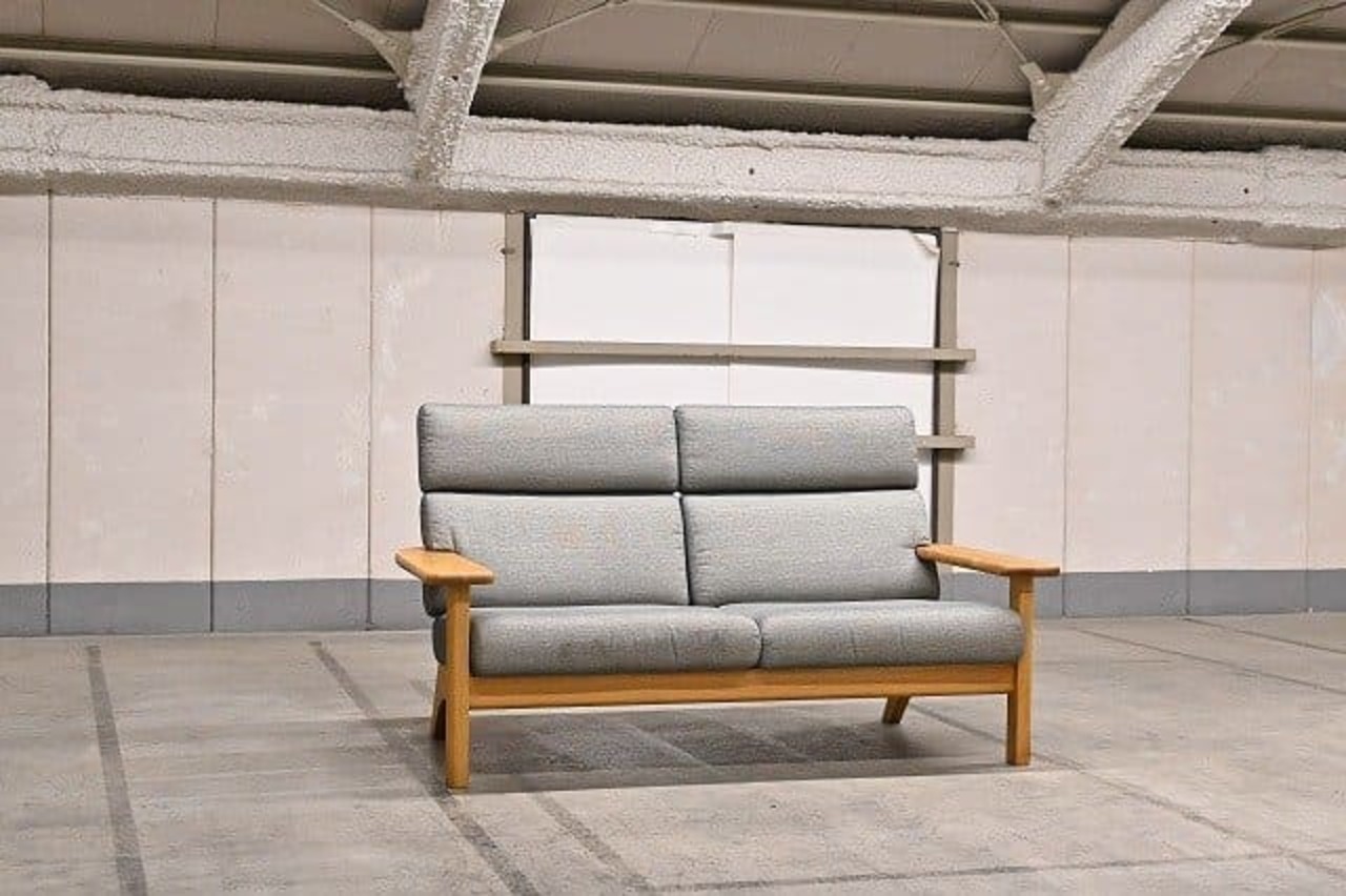 飛騨産業 オーク材 35万「LIETO/リエート」2人掛けソファ 無垢材 キツツキマーク 2P ラブソファ アームソファ 和モダン ナチュラル【中古家具/中古インテリア/USED家具ユーズド家具/リサイクル】