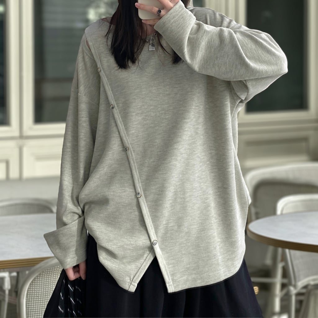 フレンチオフショルダー斜めボタンニット 00057