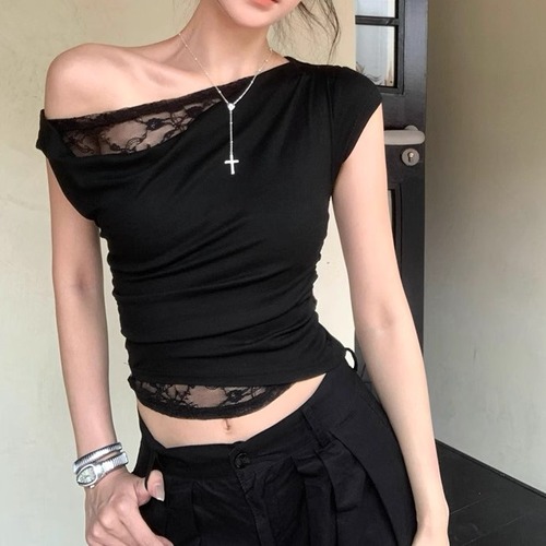 2色／レースコンビオフショルトップス ・11227