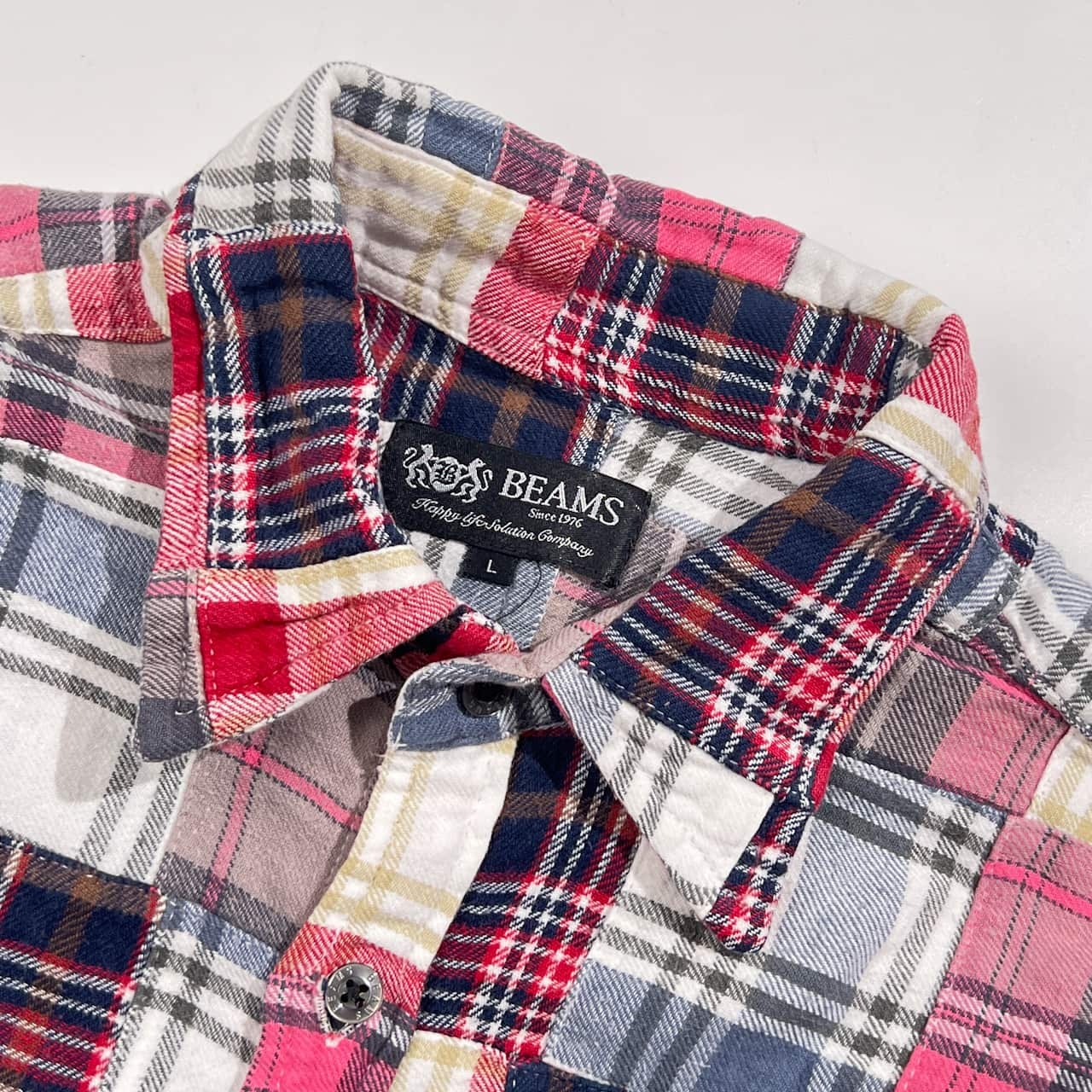 パッチワーク BEAMS ビームス 長袖 ネルシャツ L/マルチカラー系 メンズ インド綿