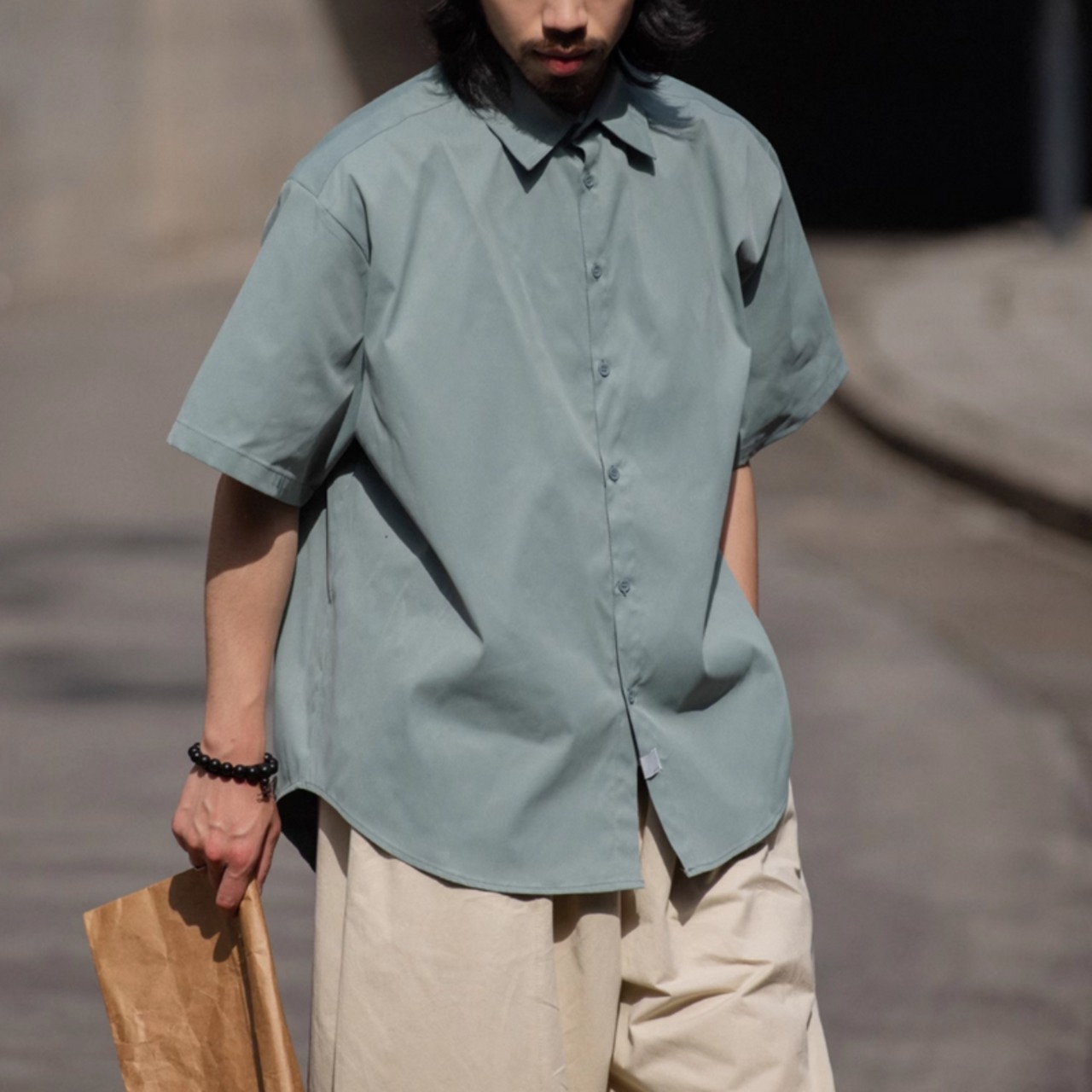 カラーシンプルドレープシャツ　0694