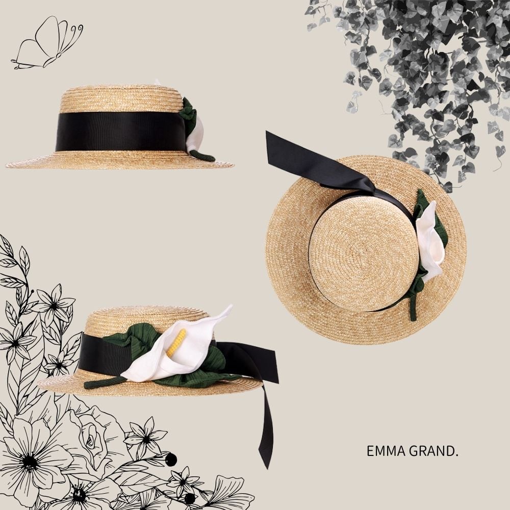 白ユリ咲くリボン麦わら帽子 E00587 | EMMA GRAND