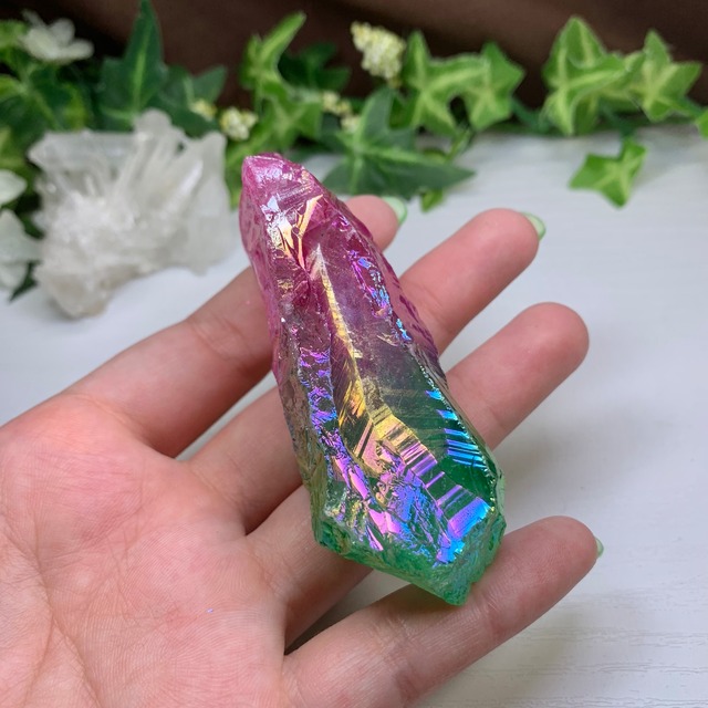 9.パープル×グリーン☆ラフカット☆オーラクォーツ