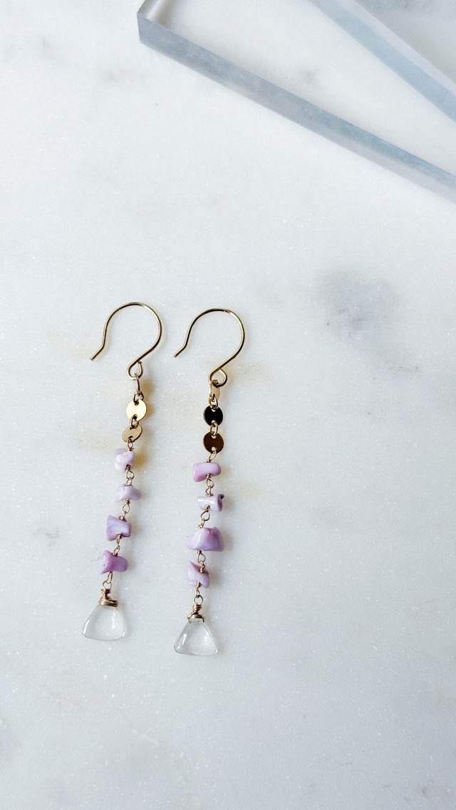 パープルシェルロングピアス