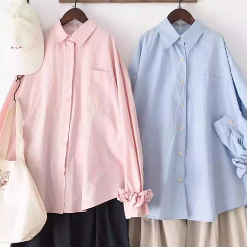 5色／シュシュ付きシャツブラウス ・10378