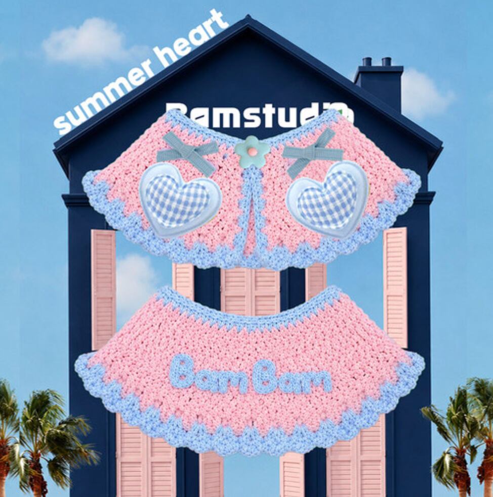予約【Bam’studio】Summer Check Cape (Sky heart)
