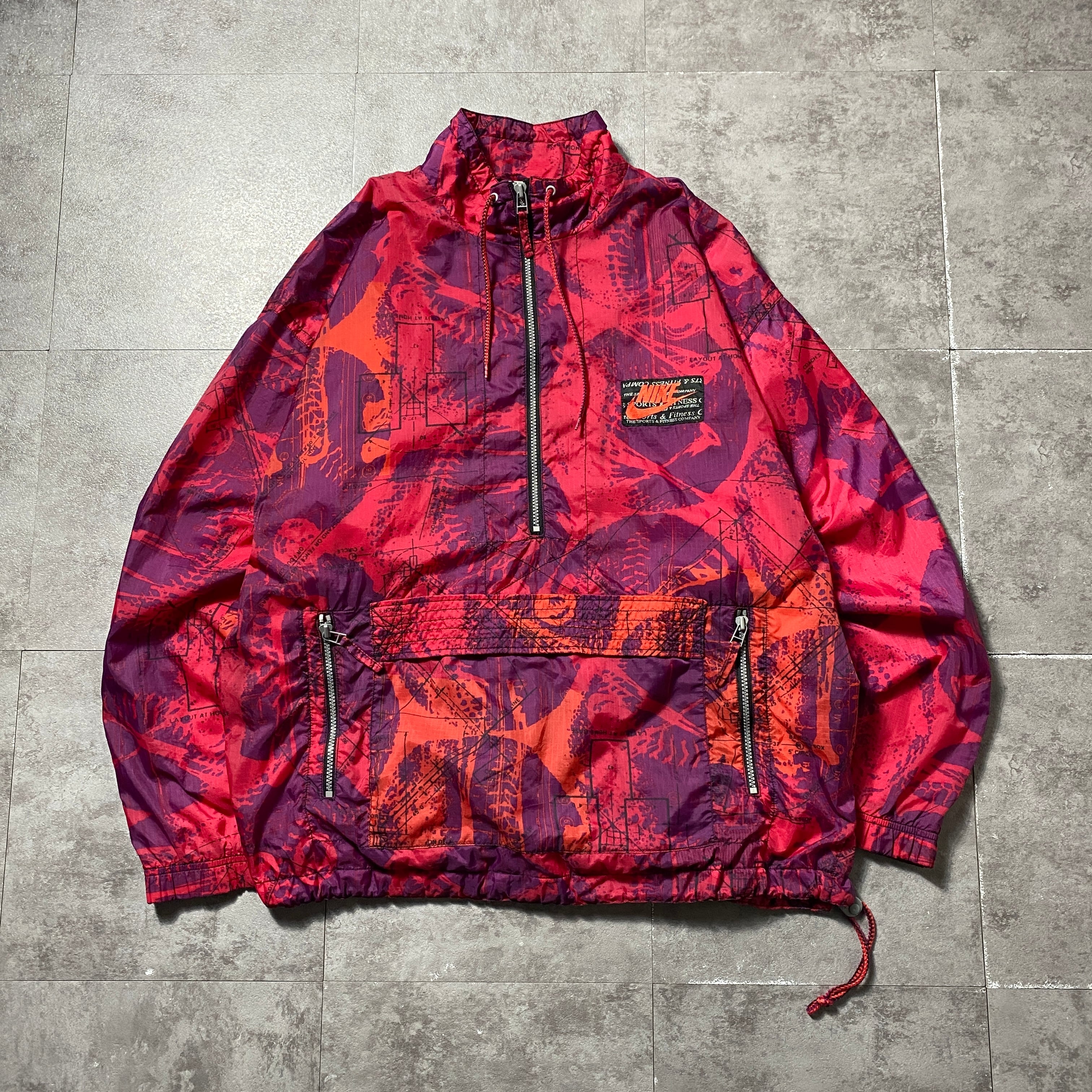 90's NIKE ナイキ ハーフジップ スウォッシュ ラベルロゴ 総柄