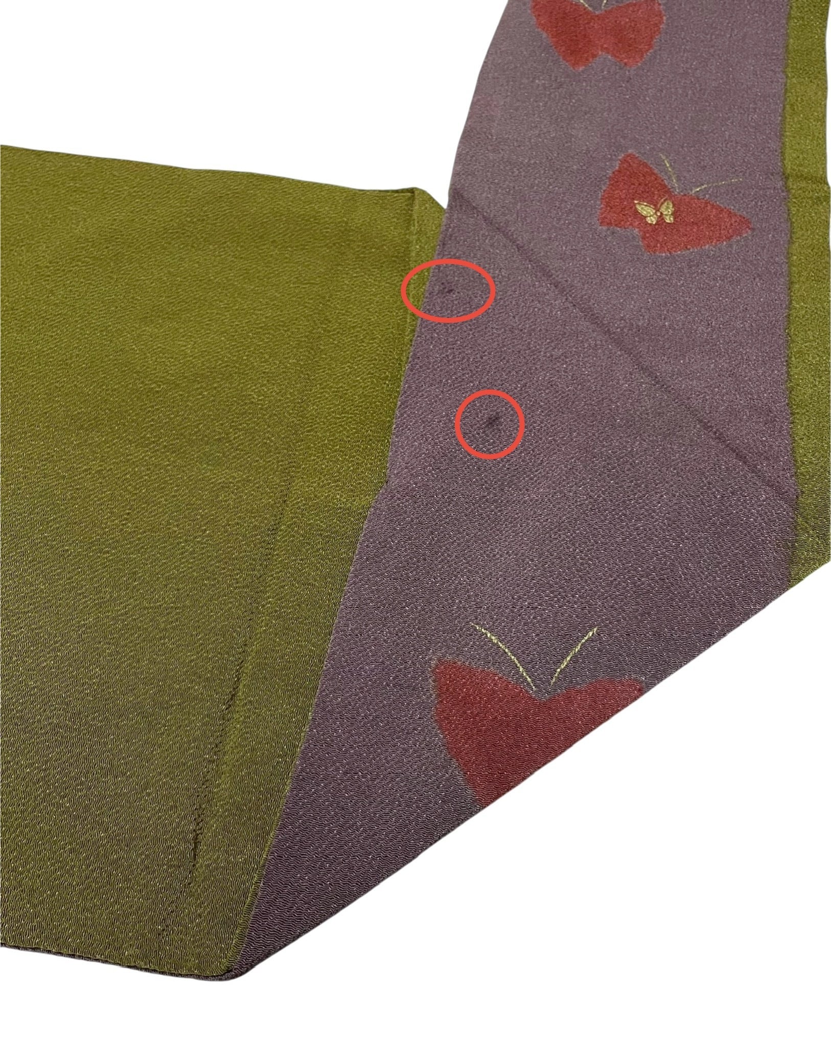 緑×紫に蝶柄 縮緬地名古屋帯 | cocoa