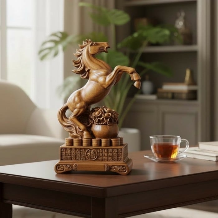 銭山馬 木目 木彫り風 開運 風水 金運アップ 財運アップ 招福 招財