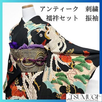 付け下げ絞り檜垣花裂取りモノトーン黒地着物021a d 
