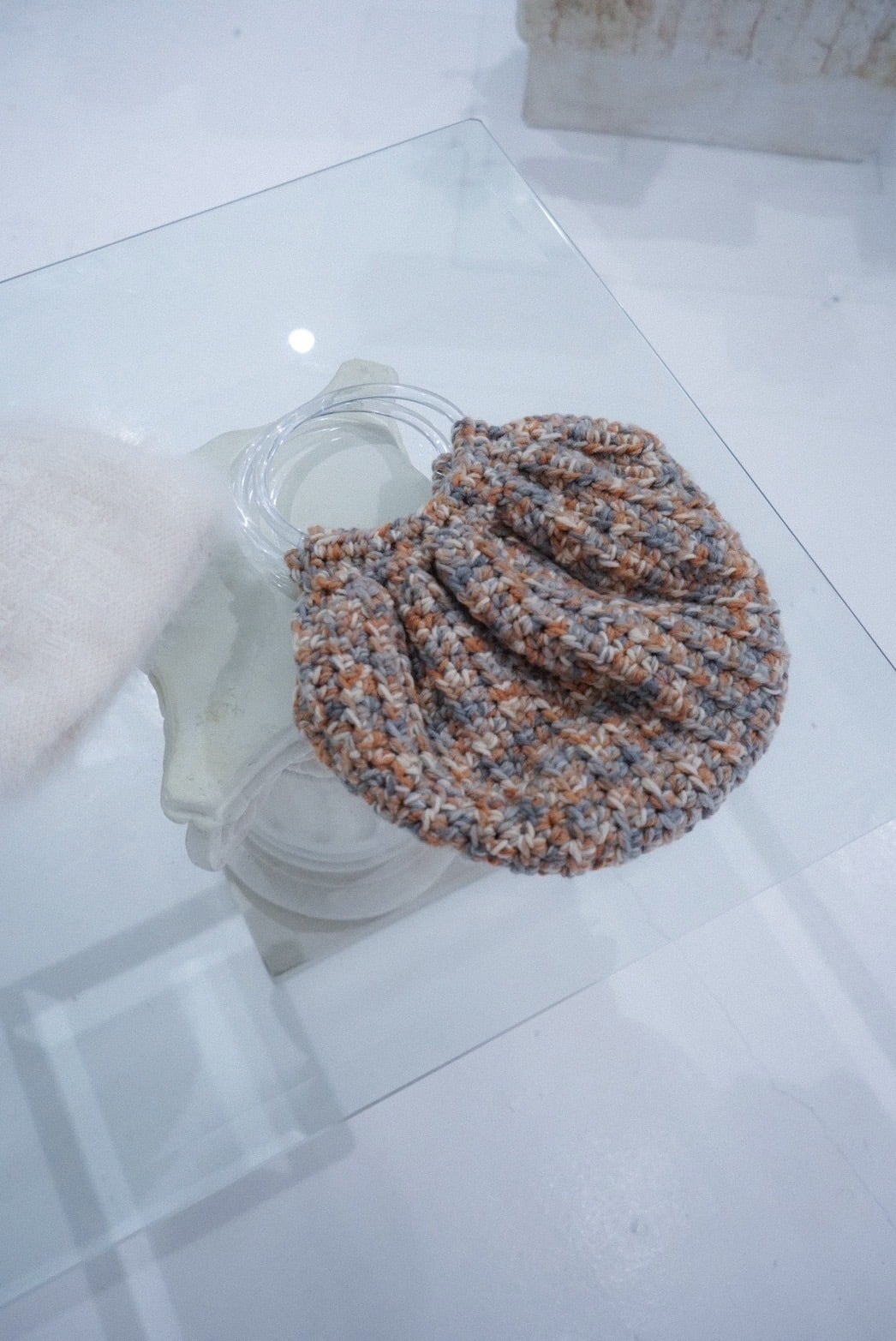 clear handle knit bag