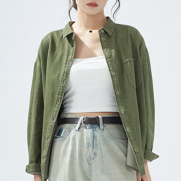 Green retro denim shirt S279