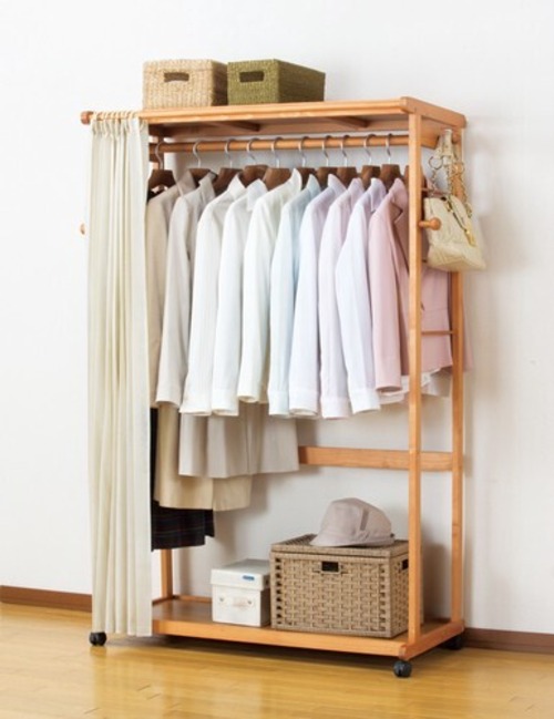 【110cm幅】天然木カーテン付きシングルハンガー