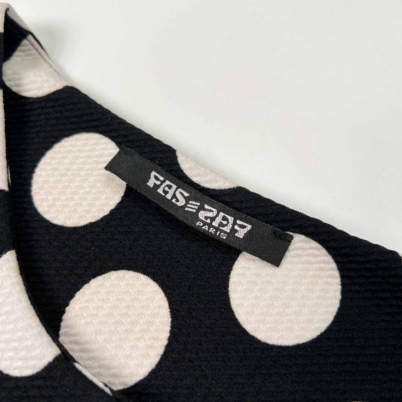 フランス製 FAS 287 PARIS ファス ドット 水玉柄 ノースリーブ ワンピース T1 /ブラック×ホワイト/ビンテージ