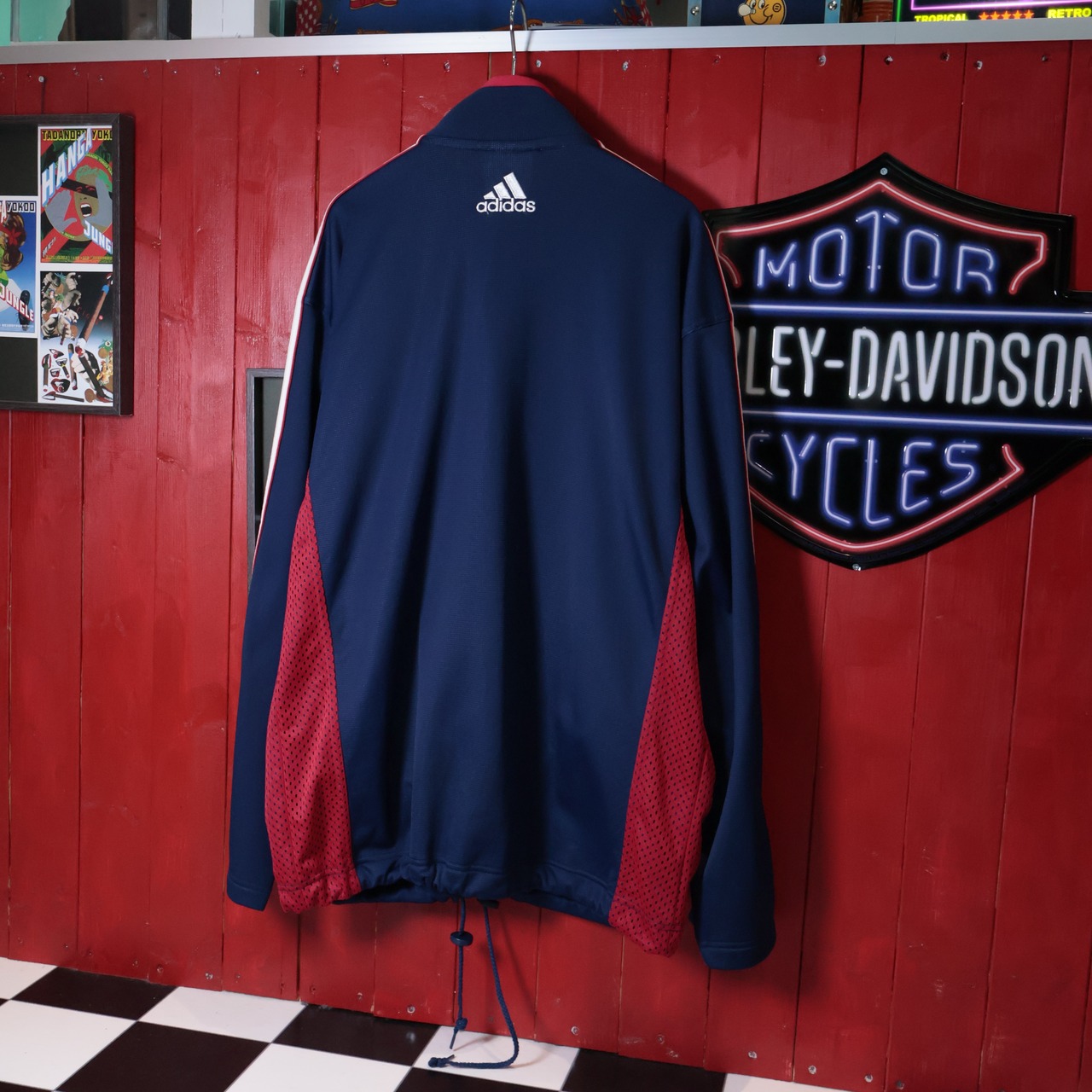 90s〜00s adidas トラックジャケット　ネイビー　サイドメッシュ　ドローコード　M