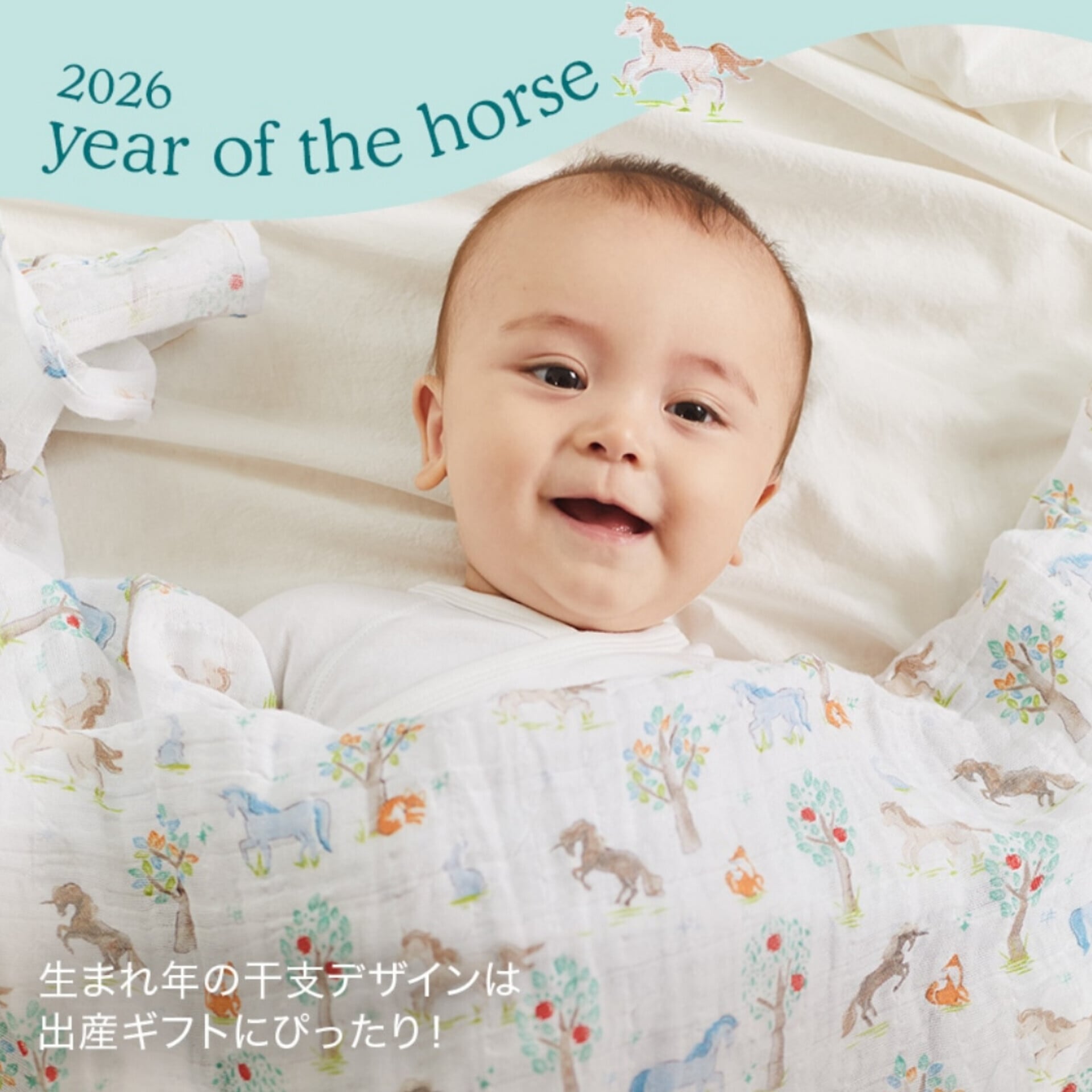 aden and anais】【 干支柄 うまコレクション】 おくるみ3枚組 / year