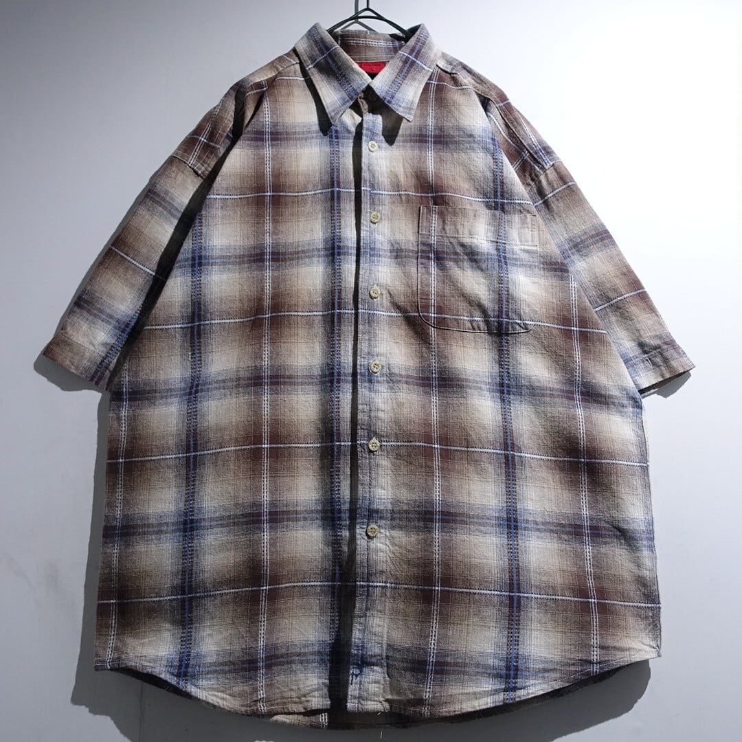 Brown Ombre Check Pattaern & Jacquard Design S/S Shirt