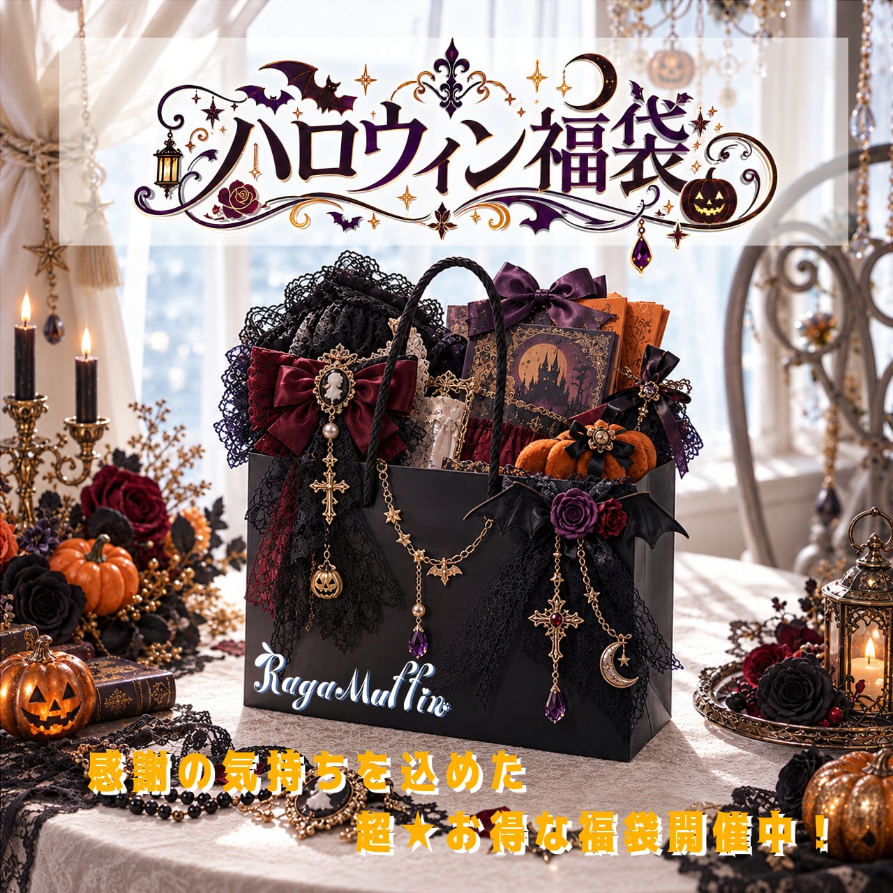 ハロウィン福袋|3コースから選べる限定セット/靴下留め チョーカー 簪 2wayリボン ループタイ クロスタイ ネックレス ロザリオ