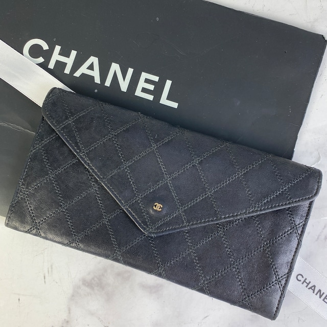 CHANEL シャネル マトラッセ ココマーク ラムスキン 財布 ブラック A-7944