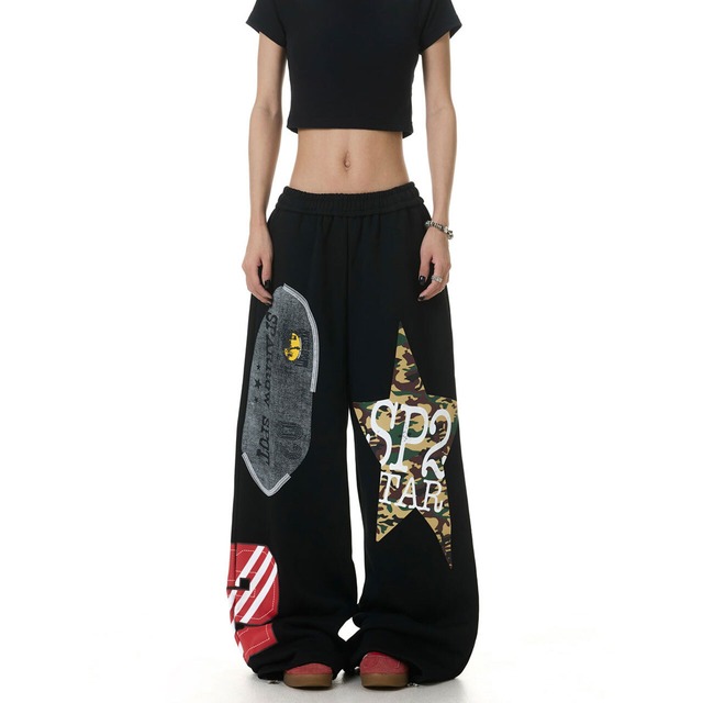 グラフィックパッチワークボリュームカジュアルパンツ 1col   R02543