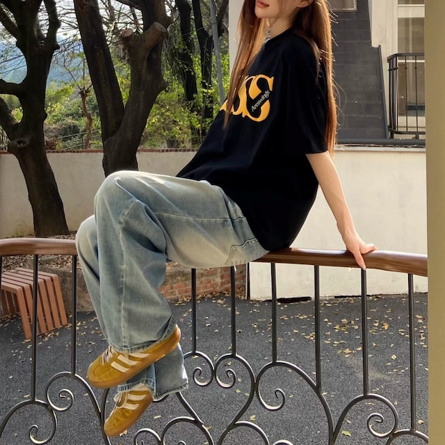 モダンフォントプリントルーズフォルムTシャツ 2col R01840