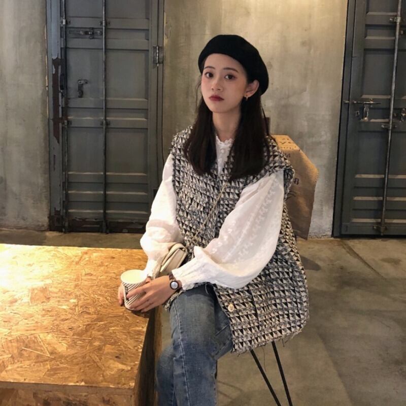 スプリングオータムスタイル格子柄トップス レディース 春物 秋物 萌量不足74608015882