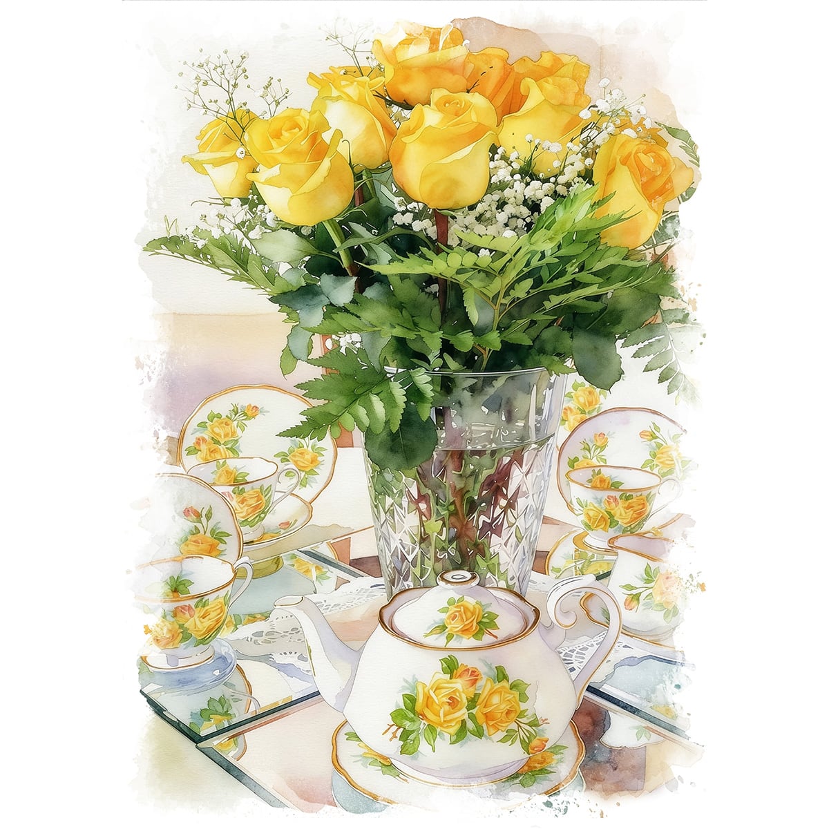 絵画 花(フラワー) バラの花束 インテリアアート額付き 水彩画・油絵調