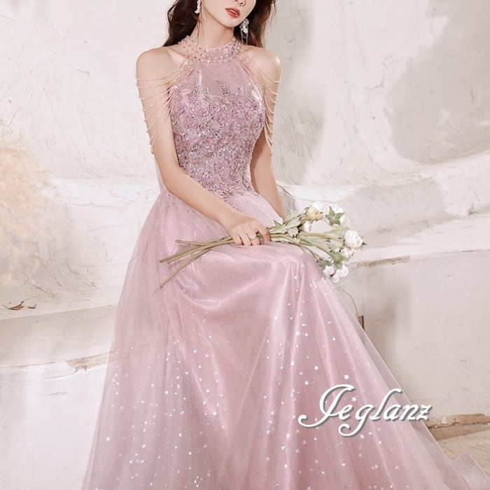 華やか パーティ イブニングドレス ラメ 光沢感 3色 ロング/イブニング(M8381)ζ