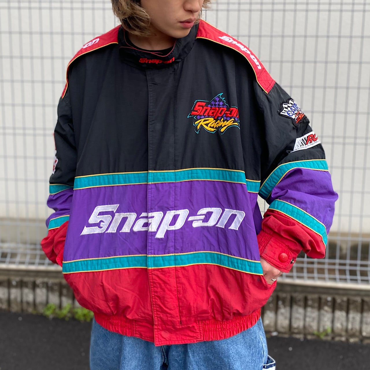 SNAP-ON 企業ロゴ 刺繍 ナイロン レーシングジャケット メンズXXL相当 