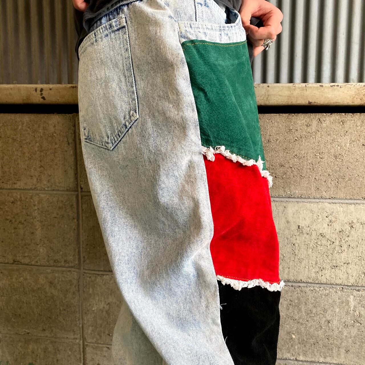 90年代 STEFANO テーパード マルチレザー デザインデニムパンツ メンズ