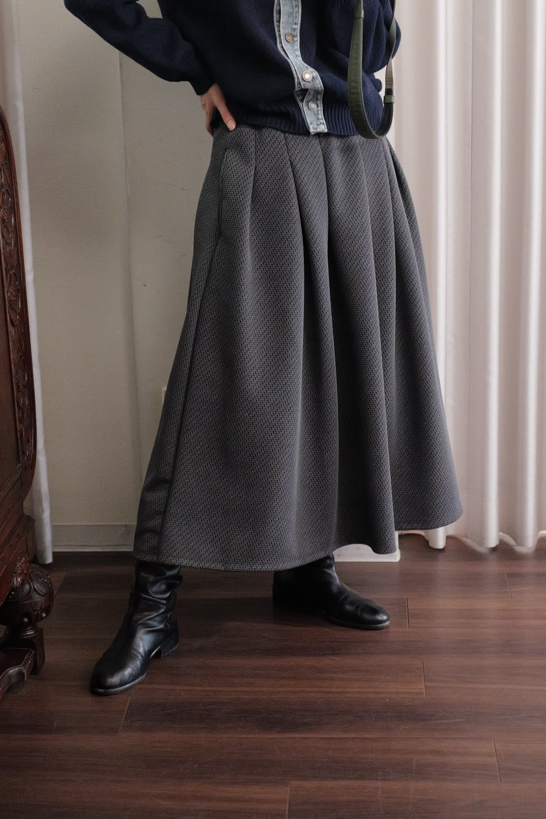 IKITSUKE jaguard flare skirt gray