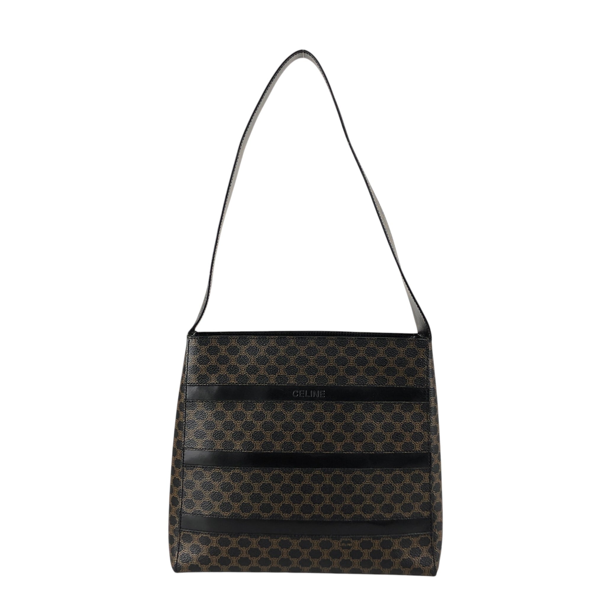 CELINE セリーヌ マカダム ショルダーバッグ ブラック ロゴ ボーダー