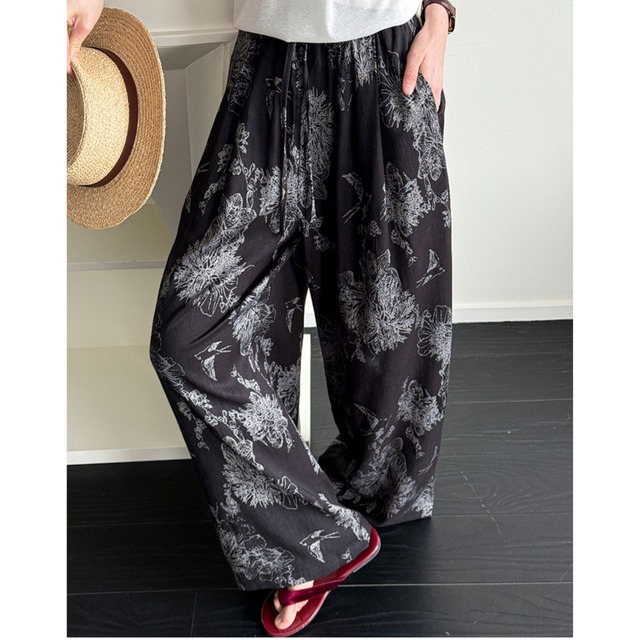 floral print wide relaxed pants L0391