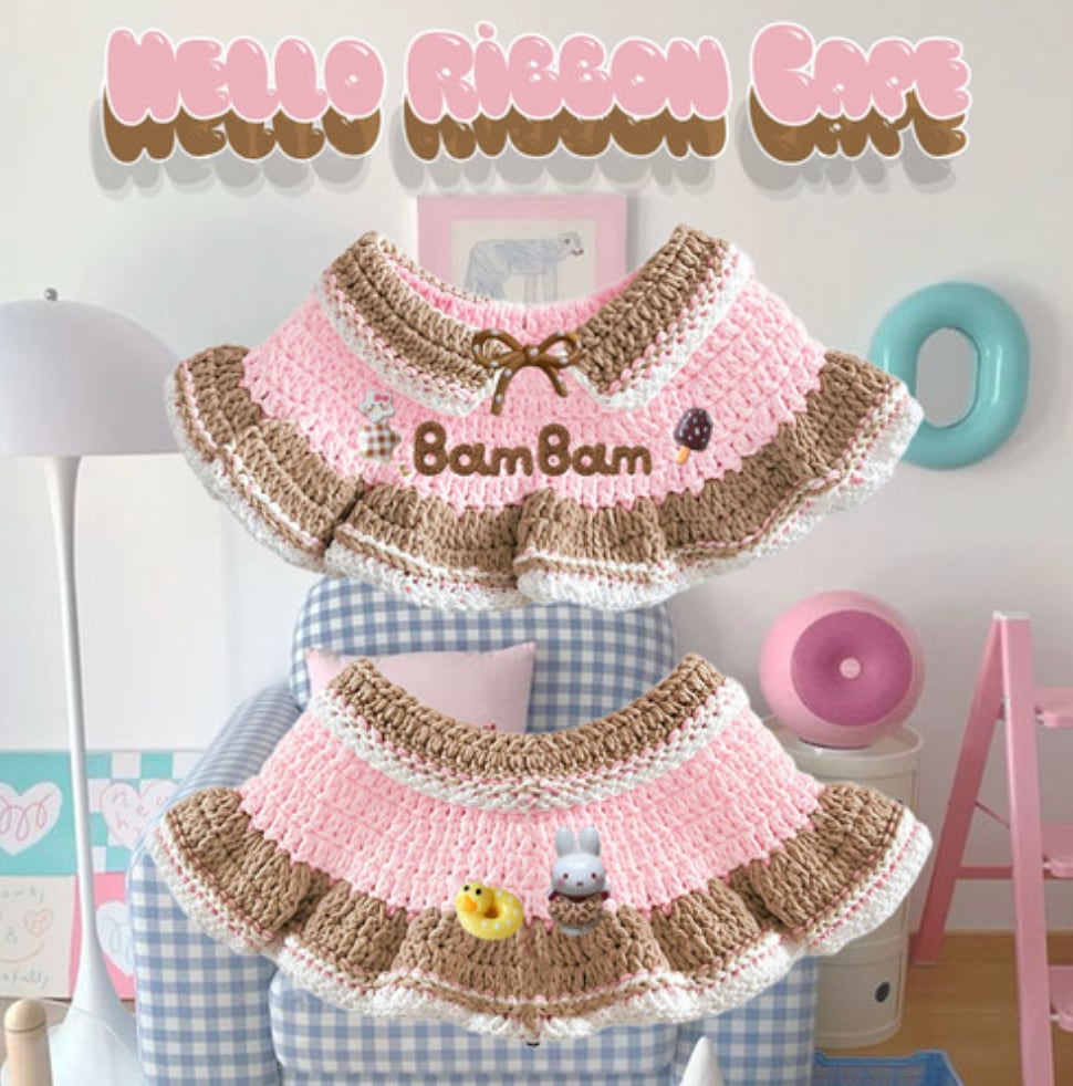 予約【Bam’studio】Hello ribbon Cape (Pink)