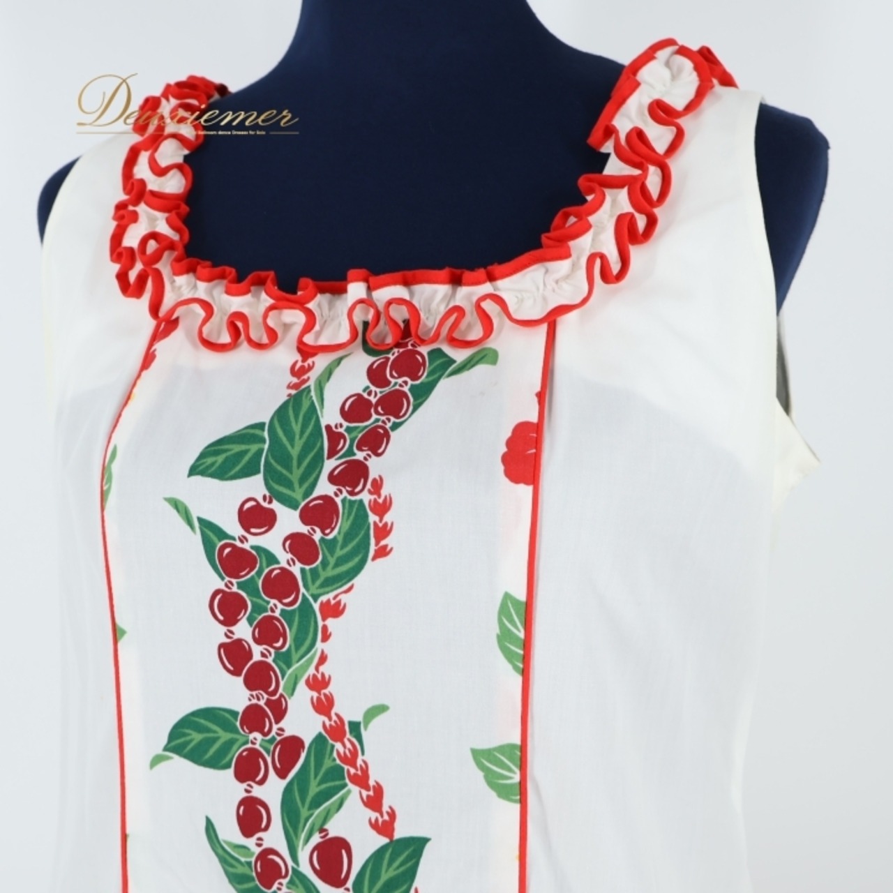 フラダンス 衣装 ワンピース ドレス ホワイト系 フラ ダンス ハイビスカス柄 花柄 白 赤 緑 フリル ハワイアン かわいい 爽やか 華やか ノースリーブ 袖なし アロハ ハワイアンプリント レッド系 グリーン系