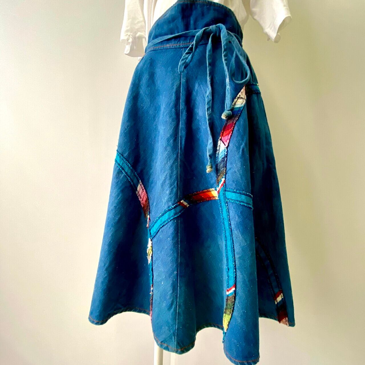 ヴィンテージ レトロ 70s 80s 濃紺 デニム スナップ ロングスカート