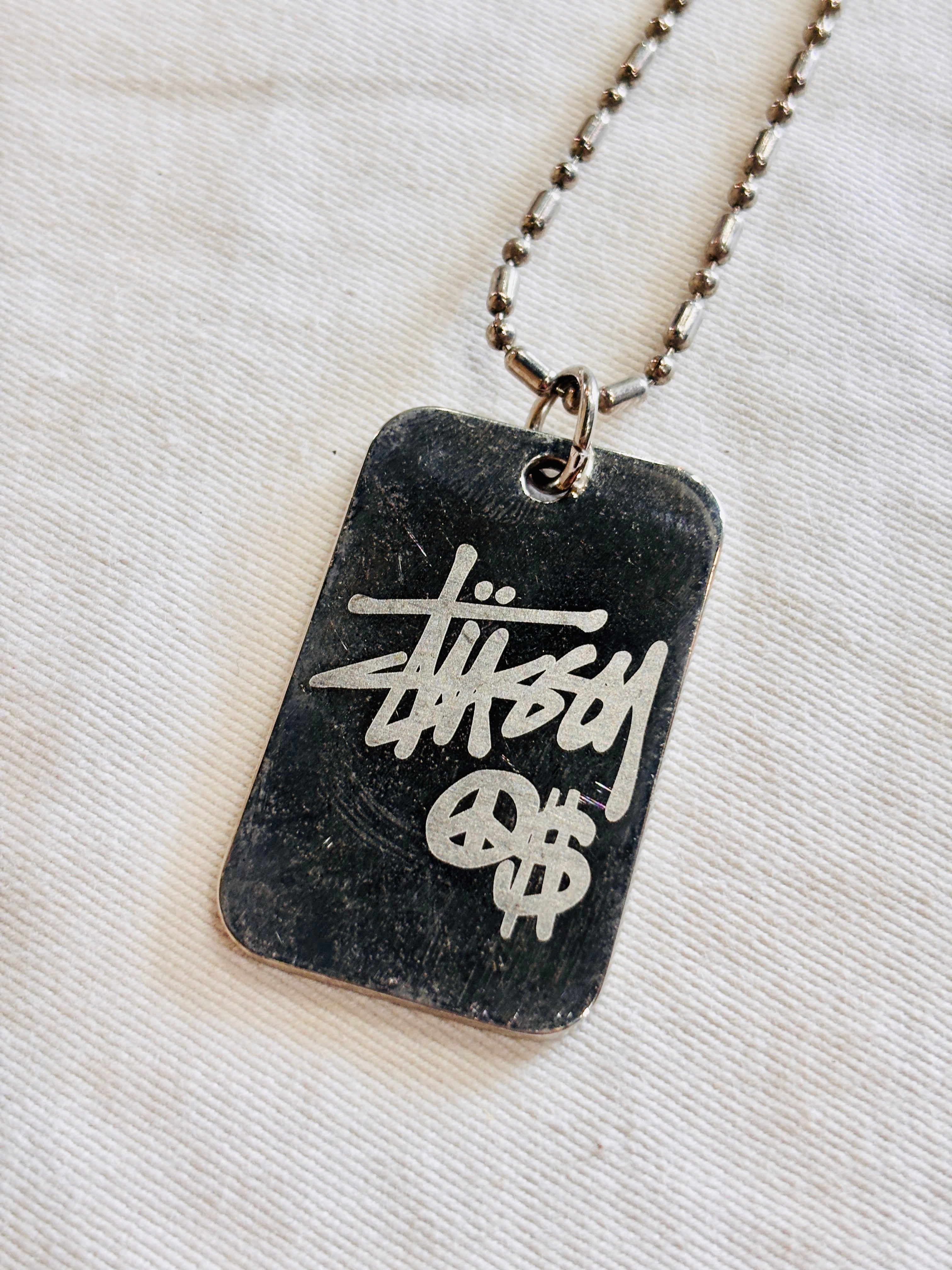 超レア✨90's old stussy オールド ステューシー ネックレス 人気 STUSSY/Plate Necklace/プレ－トネックレス/ロゴデザイン/シルバ