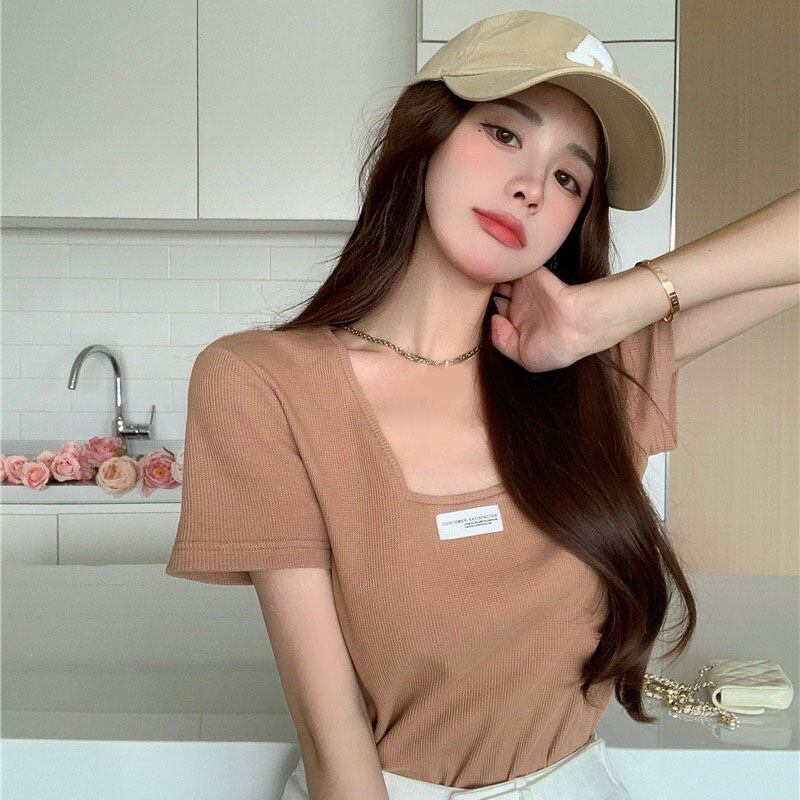 カラーTシャツ ルーズソリッド サマー薄手カジュアルトップス レディース 夏物 ソリッドカラー スクウェア YY-ファッション12184785309