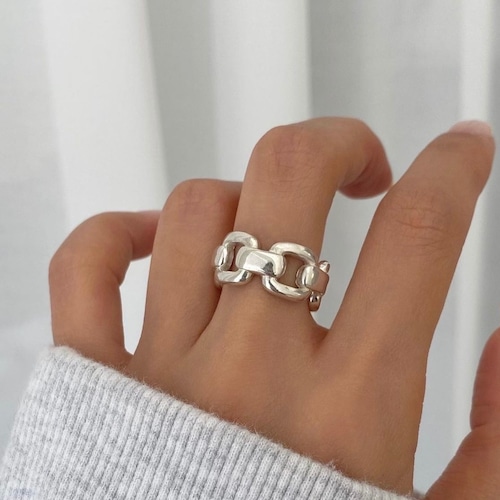 S925 square chain design ring (R134-2)