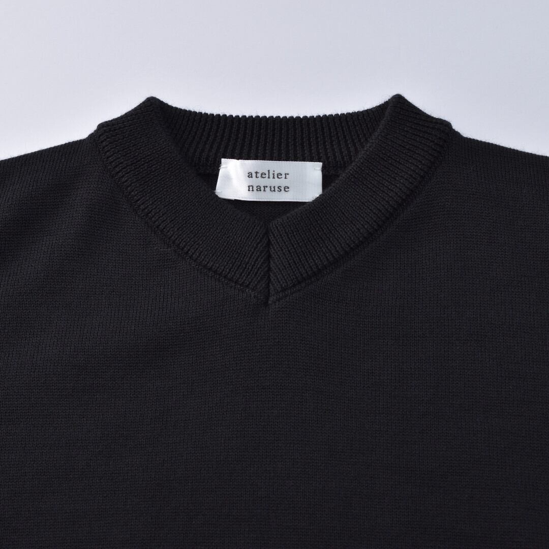atelier naruse アトリエナルセ コットンウールVネックニット・ブラック