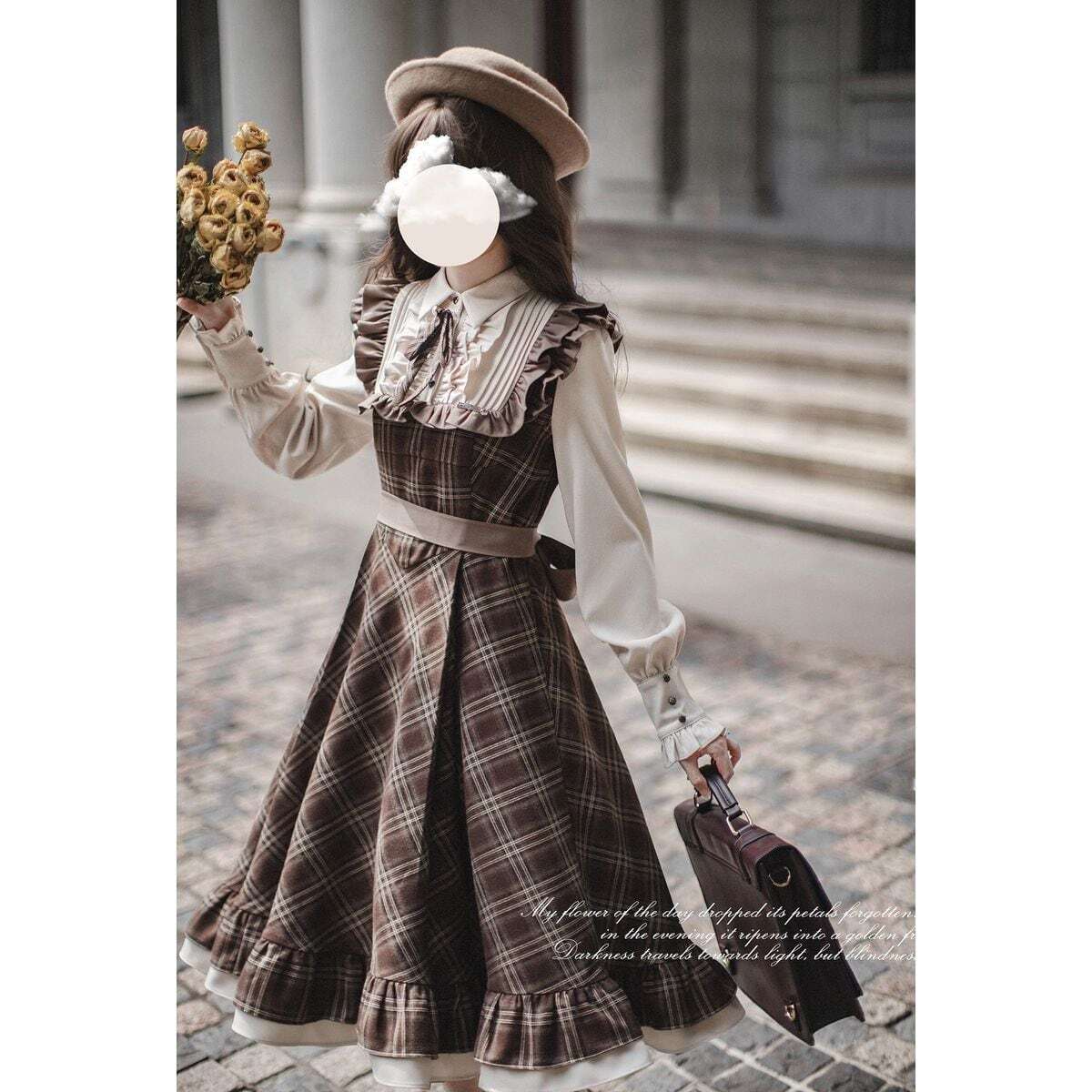 レトロブラウンウエストリボンワンピース | Maiden's Rêve