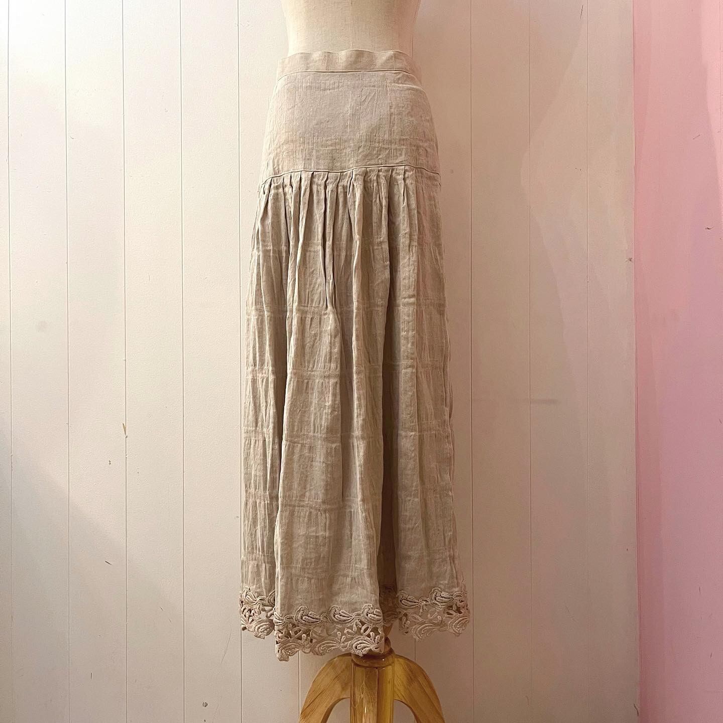 hem lace linen pleats skirt