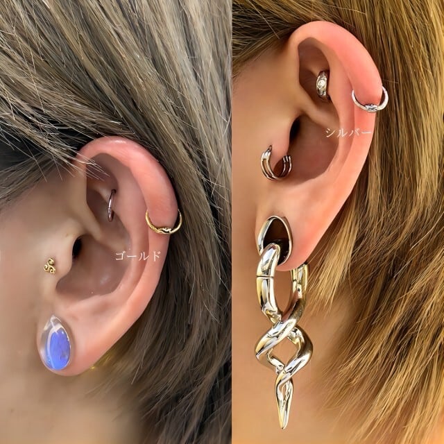 ワンタッチピアス 16G 全2色 スネイク 蛇ピアス クリッカー 金属